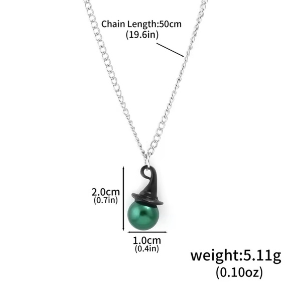 Wicked Witch Of The West Green Faux Pearl rNecklace & Earrings Set Silver Tone - Picture 5 of 12